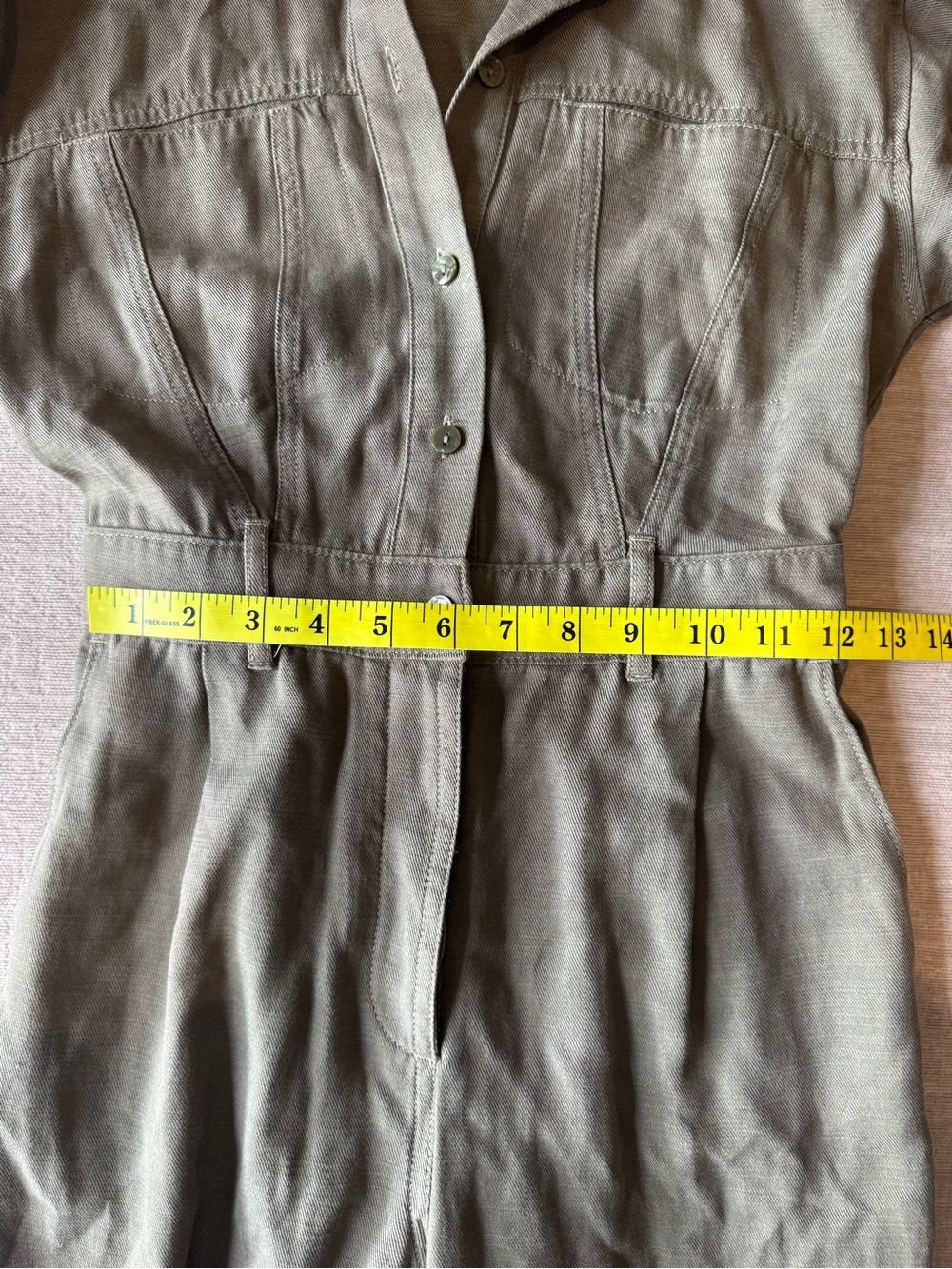 Abercrombie & Fitch Olive Green Utility Jumpsuit XS Petite Linen Blend Romper - Picture 9 of 11